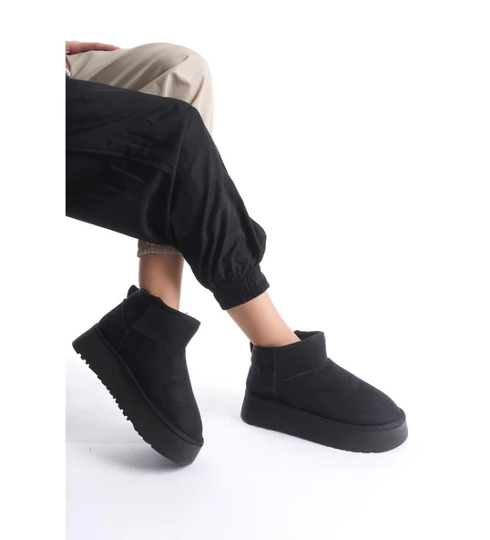 Kalın Taban İçi Kürklü Kısa Bot SİYAH ürün görseli 1