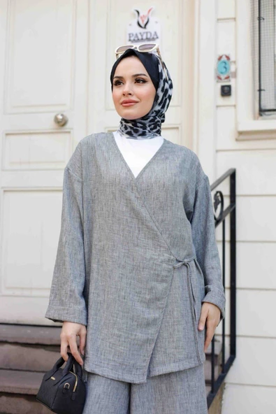 Kadın Tesettür Takım 2'Li Kimono & Pantolon Takımı - 9