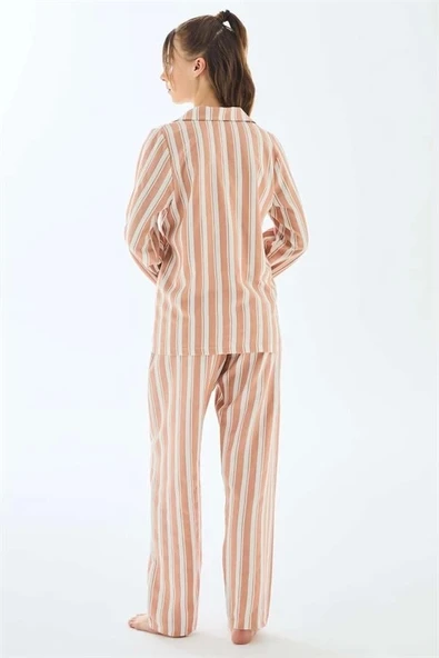 Viscose Çizgili Gömlek Pantolon Pijama Takımı - 2