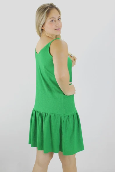 Krinkıl İp Askılı Elbise Yeşil - 1456.65 - Resim 2