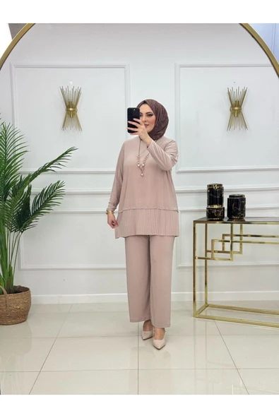 Kadın Tesettür Pantolonlu Takım 2'Li Tunik & Pantolon Takımı - 5