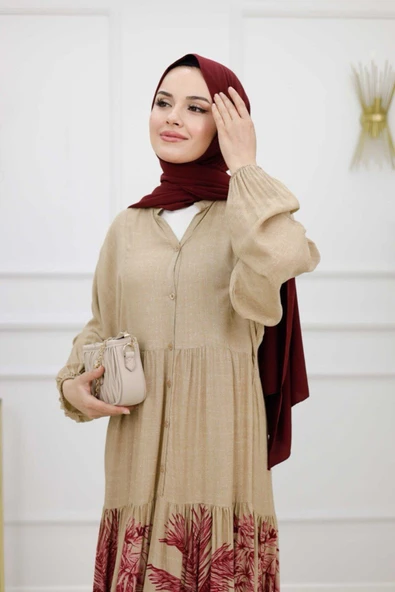 Kadın Tesettür Elbise, Düğmeli Elbise - Resim 3