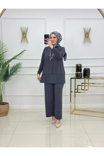 Kadın Tesettür Pantolonlu Takım 2'Li Tunik & Pantolon Takımı - 11