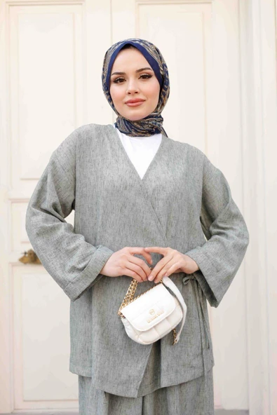 Kadın Tesettür Takım 2'Li Kimono & Pantolon Takımı - 6