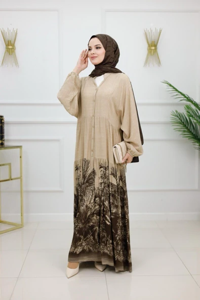 Kadın Tesettür Elbise, Düğmeli Elbise - Resim 9