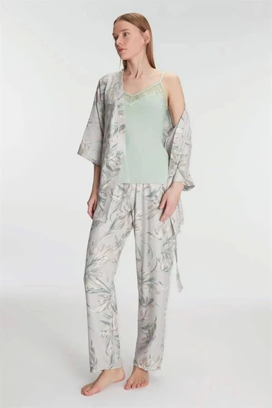 AMORA SECRET Arias Closet Sabahlık Atlet ve Pantolon Takım Pamuklu Pijama Set