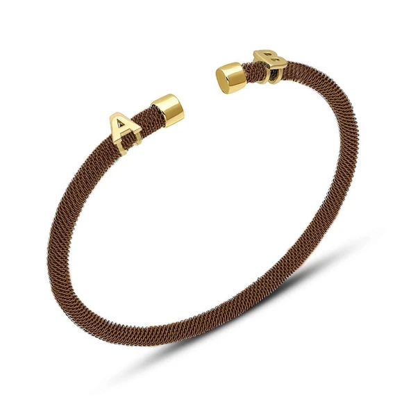 Kişiye Özel Harfli Kahverengi-Gold Erkek Bilekliği ürün görseli 1