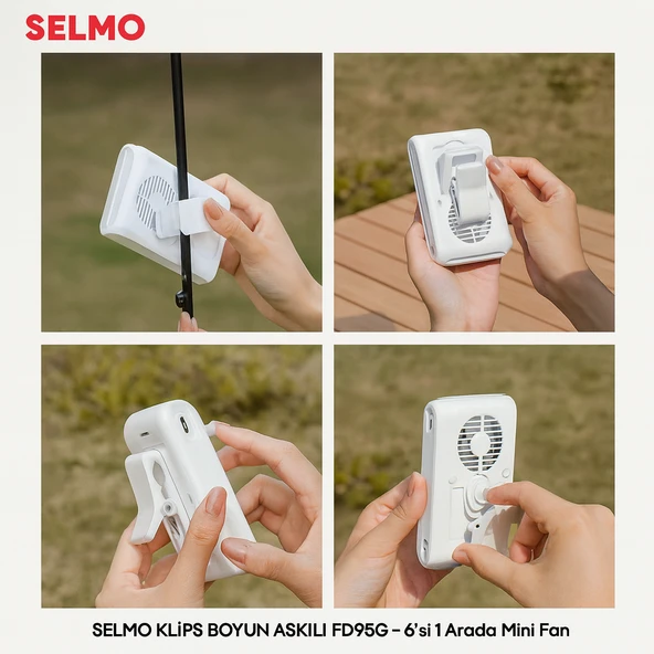 MF95 6in1 Taşınabilir Mini Fan  2000MAH Klipsli Katlanabilir 3 Hız Modu - 4