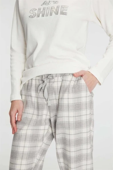 AmoraSecret AmoraSecret Uzun Kol Pamuklu Kışlık Pijama Takımı - 4
