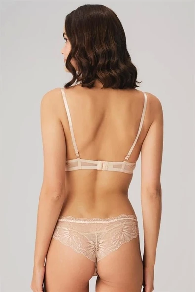 AmoraSecret AmoraSecret Balenli Destekli Dolgulu Yaka Detaylı Taşlı Dantelli Sütyen ve String Takım - 2