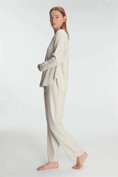 Amora Secret Uzun Kol Çizgili Gömlek ve Pantolon Takım Pijama Takımı - 2