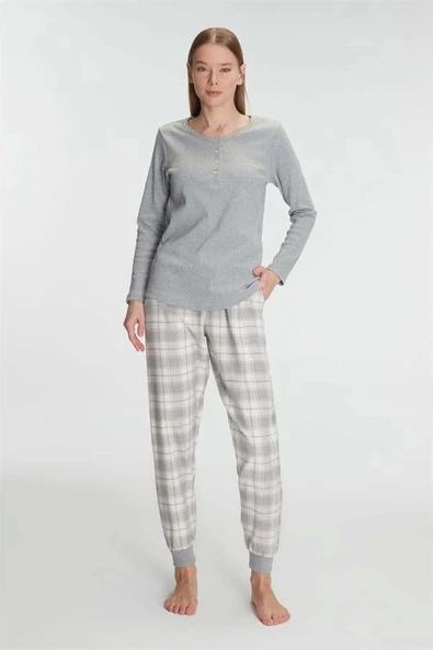 AmoraSecret AmoraSecret Pamuklu Uzun Kol Pijama Takımı - 1