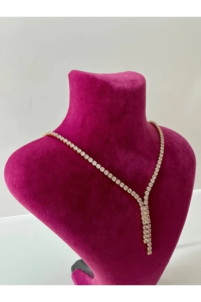 Londra Model Süet Kumaş Fuşya Renk 22/18 Cm Kolye Sergileme Mankeni - Resim 2