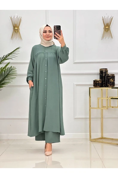 Kadın Tesettür Takım 2'li Uzun Tunik & Pantolon Takımı - Resim 3