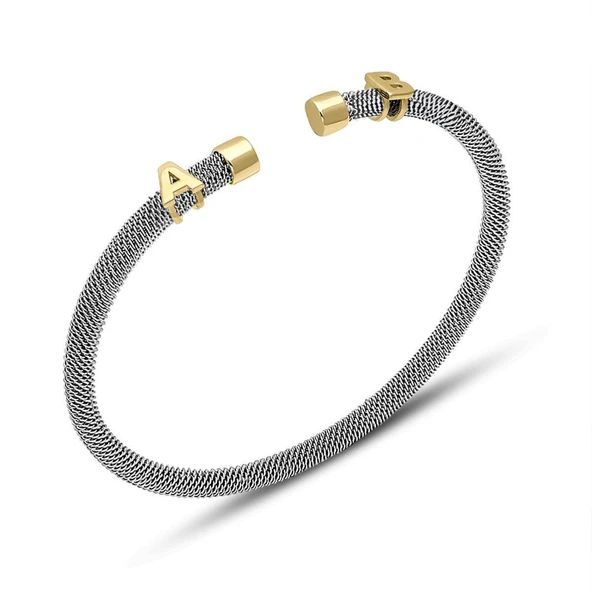 Kişiye Özel Harfli Gümüş-Gold Erkek Bilekliği ürün görseli 1