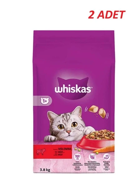 Whiskas Sığır Etli Yetişkin Kedi Kuru Maması 3,8 Kg*2 Adet