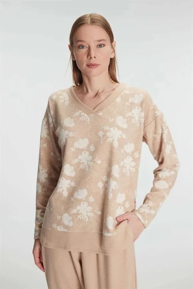 AmoraSecret AmoraSecret Jakarlı Uzun Kol V Yaka Pijama Takımı - 2