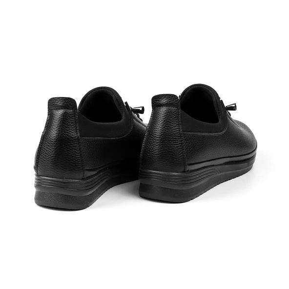 Kadın Siyah Ortopedik Desenli Anne Ayakkabısı - Rahat Kaymaz Taban, Bağcıklı Günlük Yürüyüş Ayakkabısı - 2