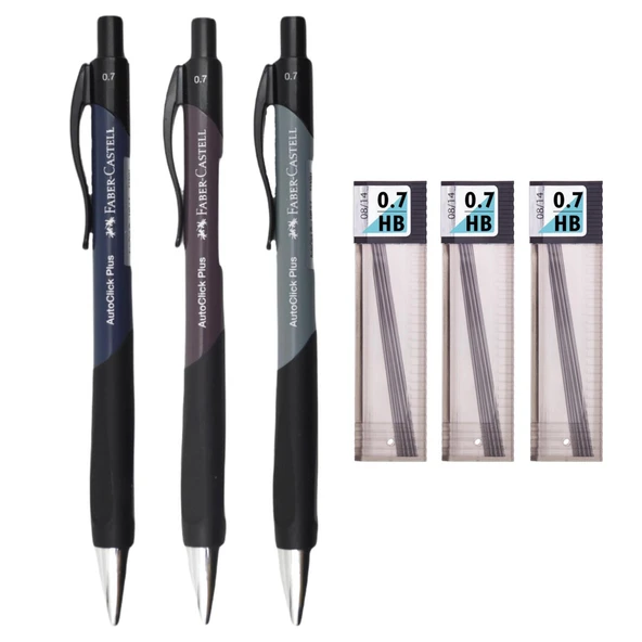 Faber-Castell AutoClick Plus Versatil Uçlu Kalem 0.7 3 Adet ve Tombow 0.7 Kalem Ucu 3 Adet ürün görseli