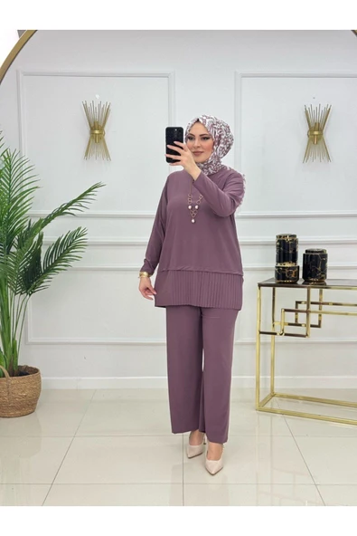 Kadın Tesettür Pantolonlu Takım 2'Li Tunik & Pantolon Takımı - 3