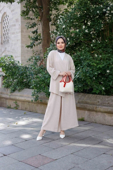 Kadın Tesettür Takım 2'Li Kimono & Pantolon Takımı - 2