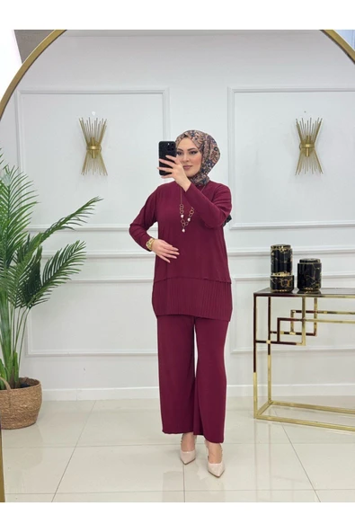 Kadın Tesettür Pantolonlu Takım 2'Li Tunik & Pantolon Takımı - 9