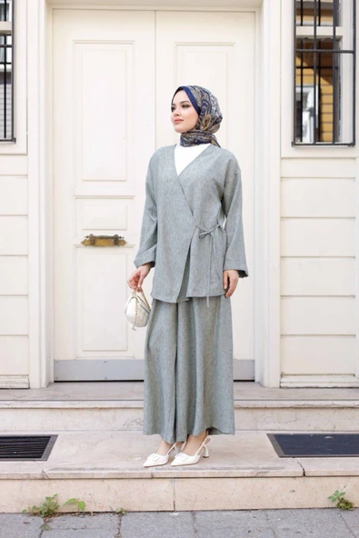 Kadın Tesettür Takım 2'Li Kimono & Pantolon Takımı - 5