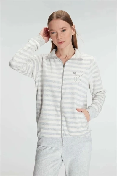 AmoraSecret AmoraSecret Pamuklu Uzun Kollu Fermuarlı Sweatshirt ve Pantolon Takım Pijama Takımı - 2