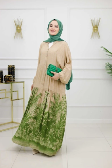 Kadın Tesettür Elbise, Düğmeli Elbise - Resim 6