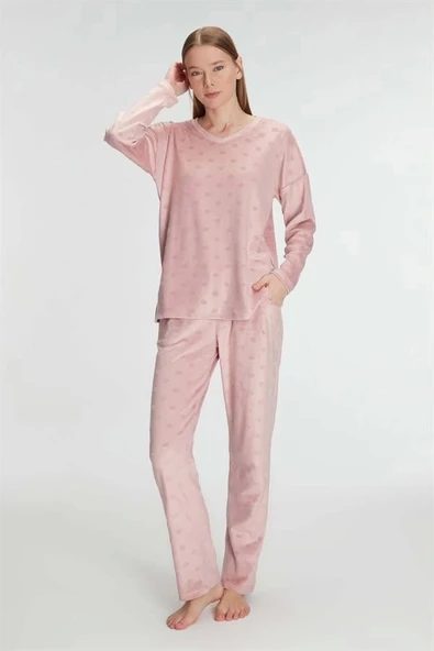 AmoraSecret AmoraSecret Uzun Kol V Yaka Sweatshirt ve Pantolon Takım Pijama Takımı - 1