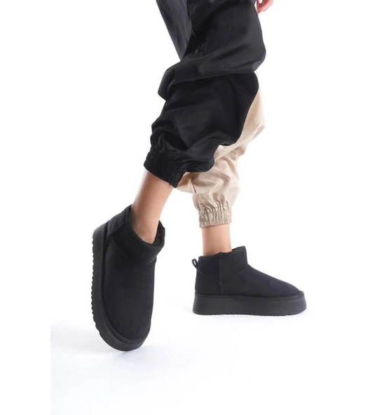 Kalın Taban İçi Kürklü Kısa Bot SİYAH - Resim 3