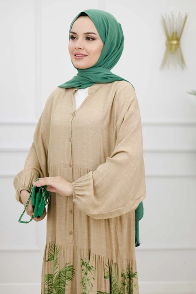 Kadın Tesettür Elbise, Düğmeli Elbise - Resim 7