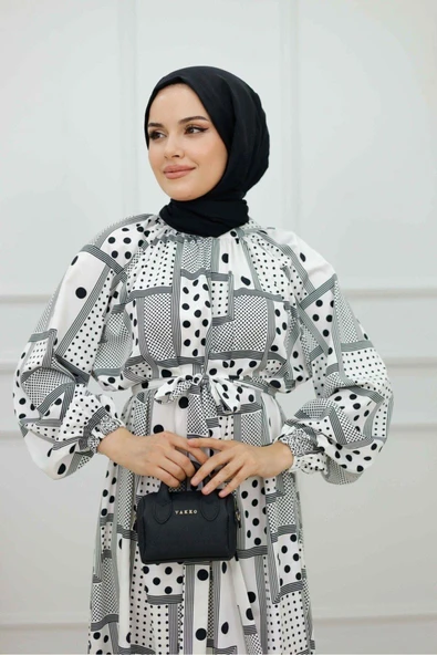 Kadın Tesettür Elbise Desenli & Kuşaklı Elbise - 3
