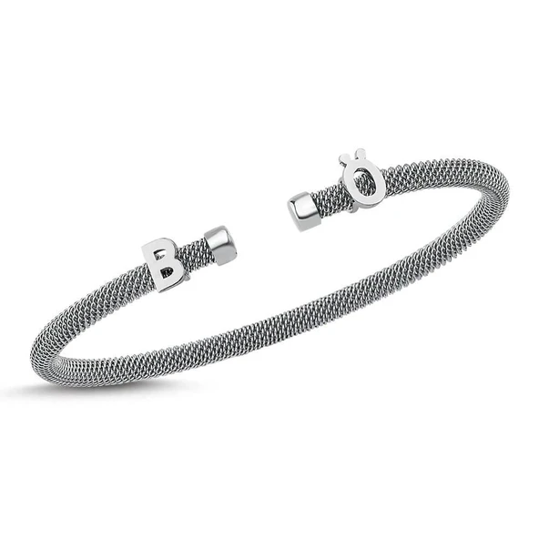 Kişiye Özel Harfli Gümüş-Gümüş Erkek Bilekliği ürün görseli 1
