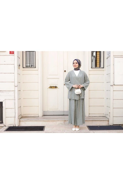 Kadın Tesettür Takım 2'Li Kimono & Pantolon Takımı - 7