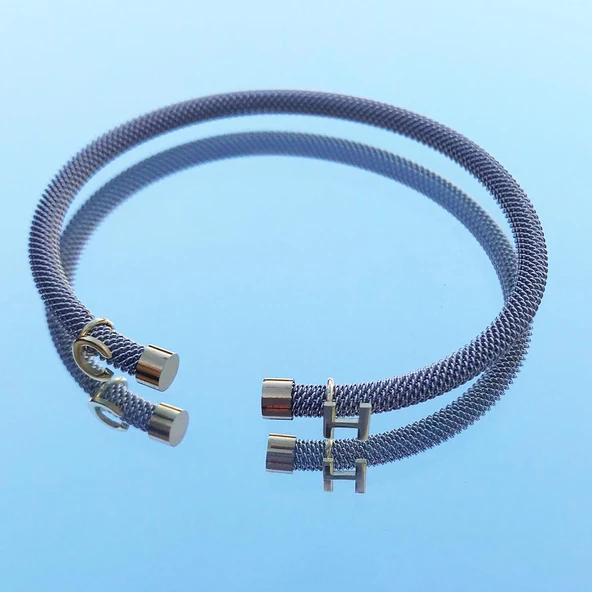 Kişiye Özel Harfli Gümüş-Gold Erkek Bilekliği - Resim 4