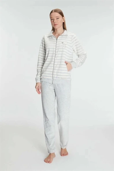 AmoraSecret AmoraSecret Pamuklu Uzun Kollu Fermuarlı Sweatshirt ve Pantolon Takım Pijama Takımı - 1