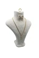 Londra Model Süet Kumaş Krem Renk 28/ 22 Cm Takım Kolye-Küpe-Yüzük Sergileme Mankeni