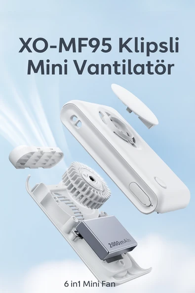 MF95 6in1 Taşınabilir Mini Fan  2000MAH Klipsli Katlanabilir 3 Hız Modu - 3