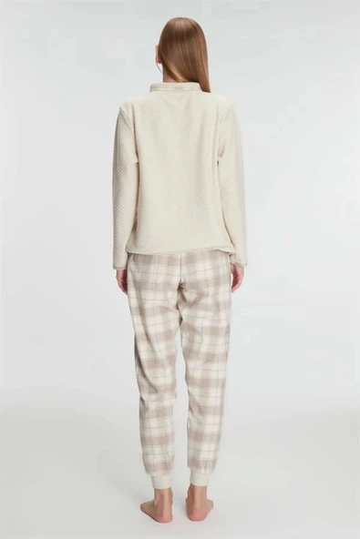 AmoraSecret AmoraSecret Fermuarlı Uzun Kol Sweatshirt Pantolon Takım Viskon ve Pamuklu Pijama Takımı - 2