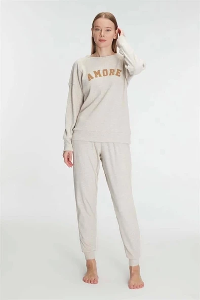 AmoraSecret AmoraSecret Yeni Sezon Kışlık Pamuklu Uzun Kol Pijama Takımı - 1