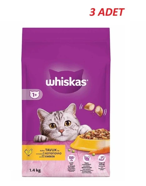 Whiskas Yetişkin Tavuklu Kedi Maması 1.4 Kg*3 Adet ürün görseli