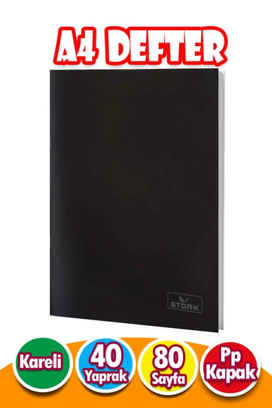 PP Kapaklı Tel Dikişli Defter 40 Yaprak | A4 | Kareli Defter Büyük Boy