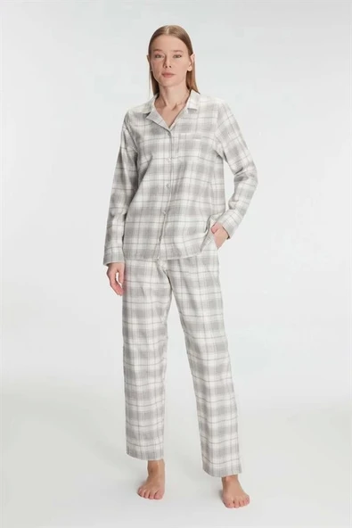 Amora Secret Kare Desenli Pamuklu Gömlek Pijama Takımı