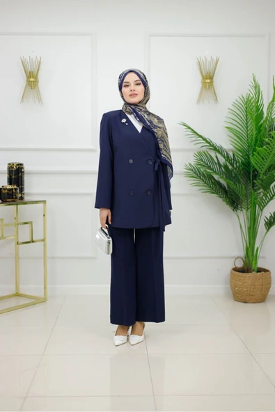 Kadın Blazer Ceket Düğme Kapama ve Kuşak Kapama Detaylı - 3