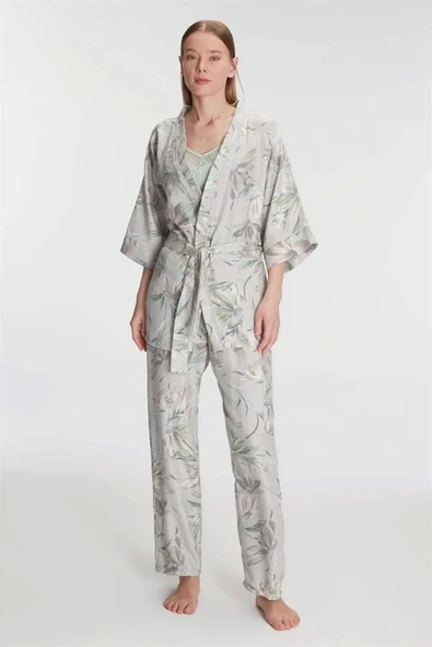 AMORA SECRET Arias Closet Sabahlık Atlet ve Pantolon Takım Pamuklu Pijama Set - 2