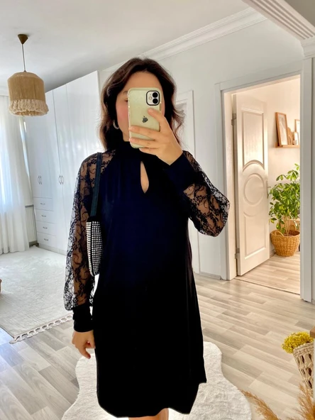 Kadın Uzun Kollu Tül Detay Sandy Mini Boy Elbise ürün görseli