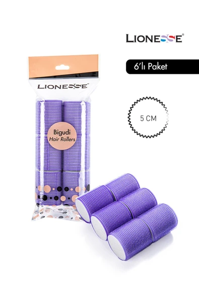 Cırt Cırtlı Saç Bigudisi 1114  6’lı Paket, Mor Renk  5 Cm Çap - 1