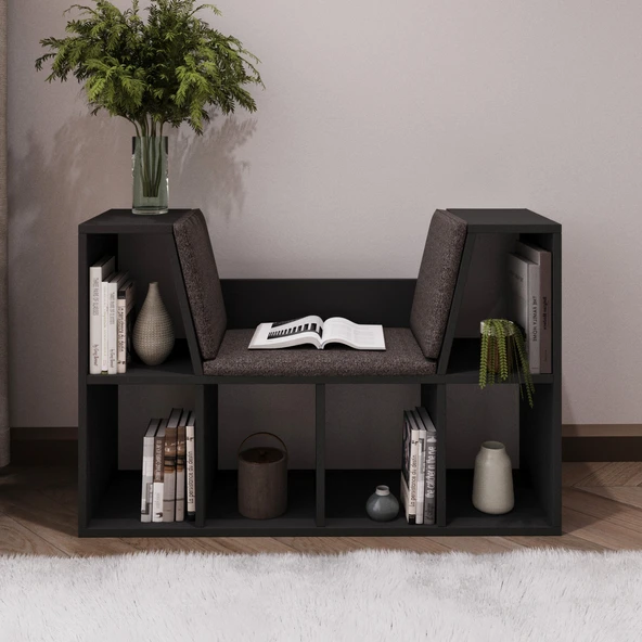 Livora Minderli Kitaplık - Oturma Alanlı 103 cm Minimalist Tasarım - 2