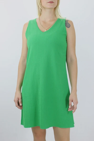 Krinkıl V Yaka Elbise Yeşil - 128.275. ürün görseli